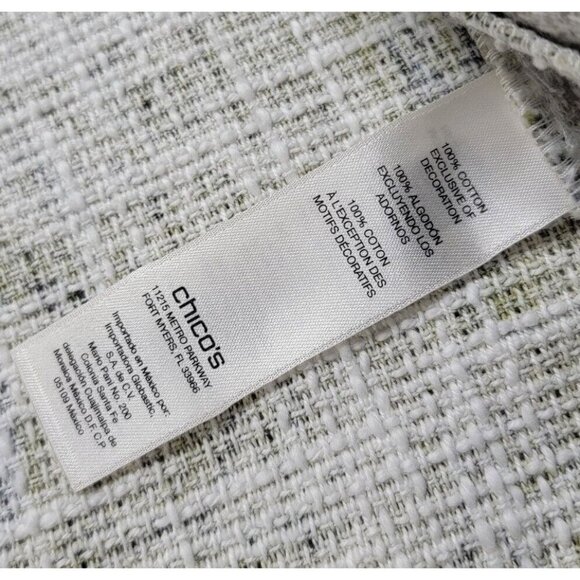 Chico's Embellished Heritage Tweed Jacket Green Frayed Trim Accent Size ? - Picture 13 of 14